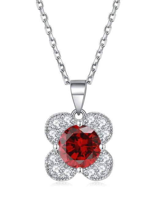 Garnet red [January] 925 Sterling Silver Birthstone Flower Dainty Necklace